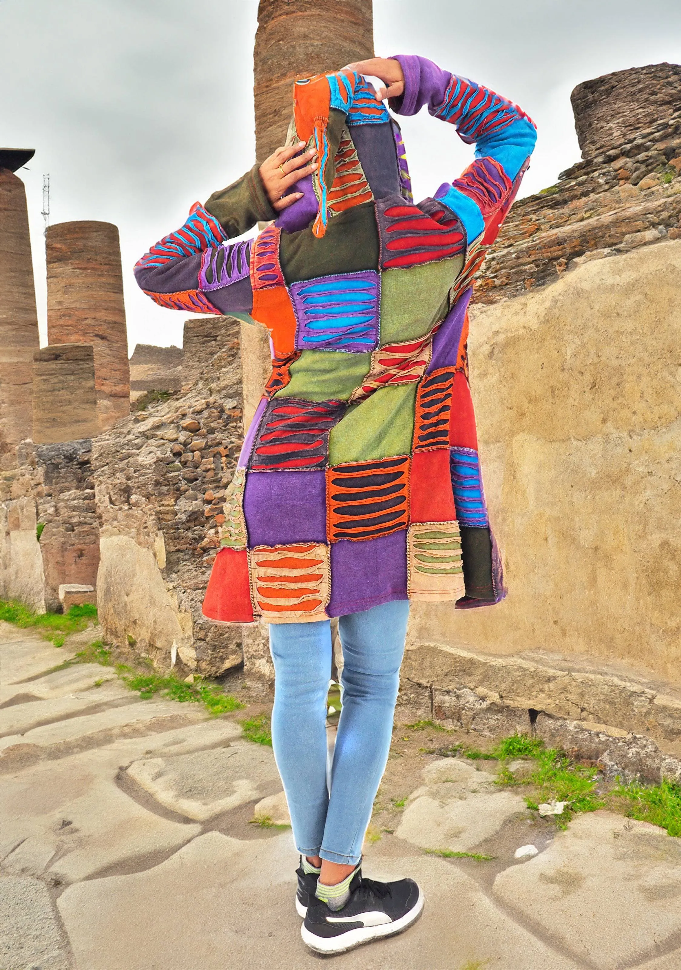 Handmade Patchwork Boho Hoodie 100% Pre-Washed Cotton Multi Color S-M-L-XL