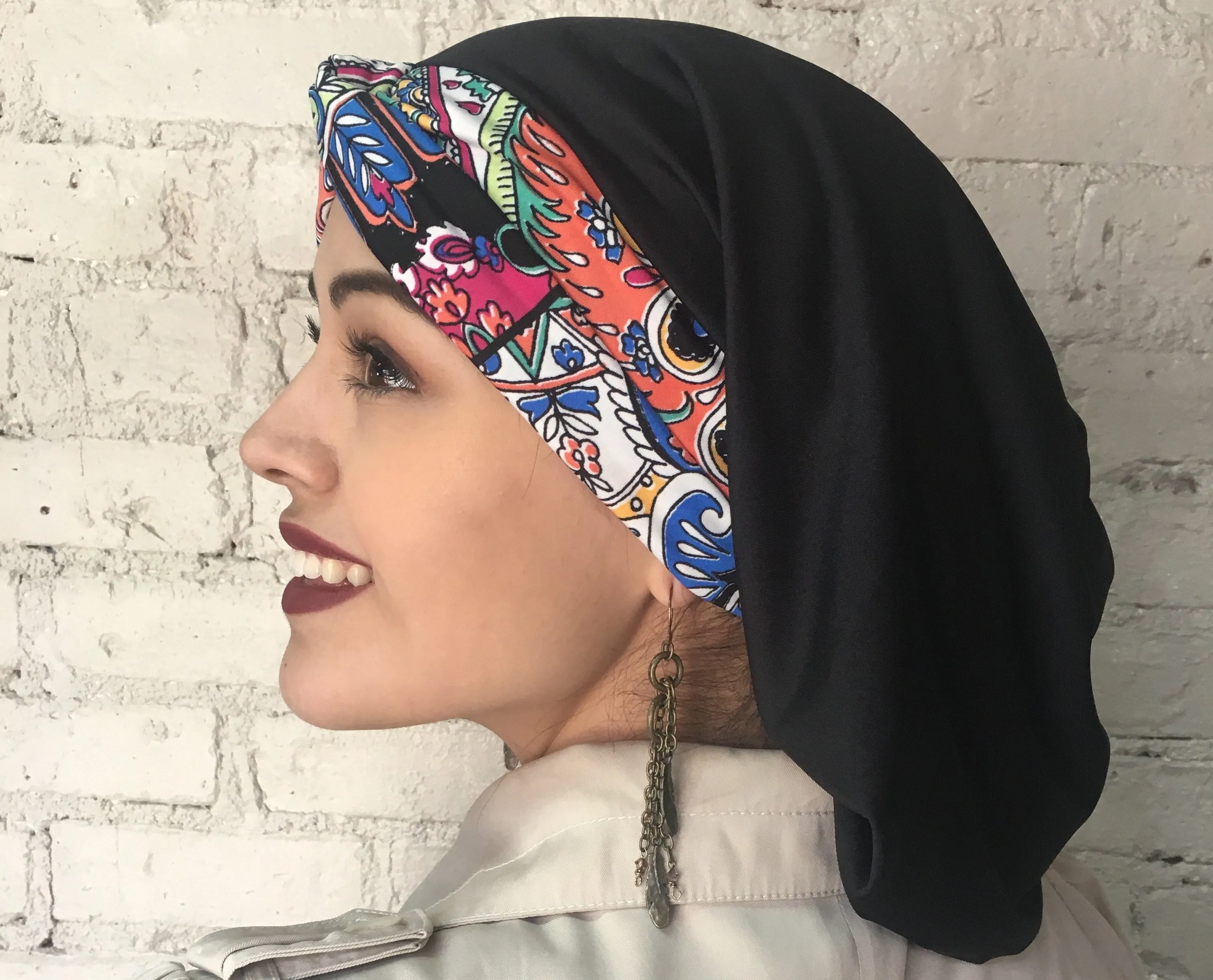 Hijab Tichel Happy Colors Turban Twist Hair Snood Hijab with Multicolor Twist Headband