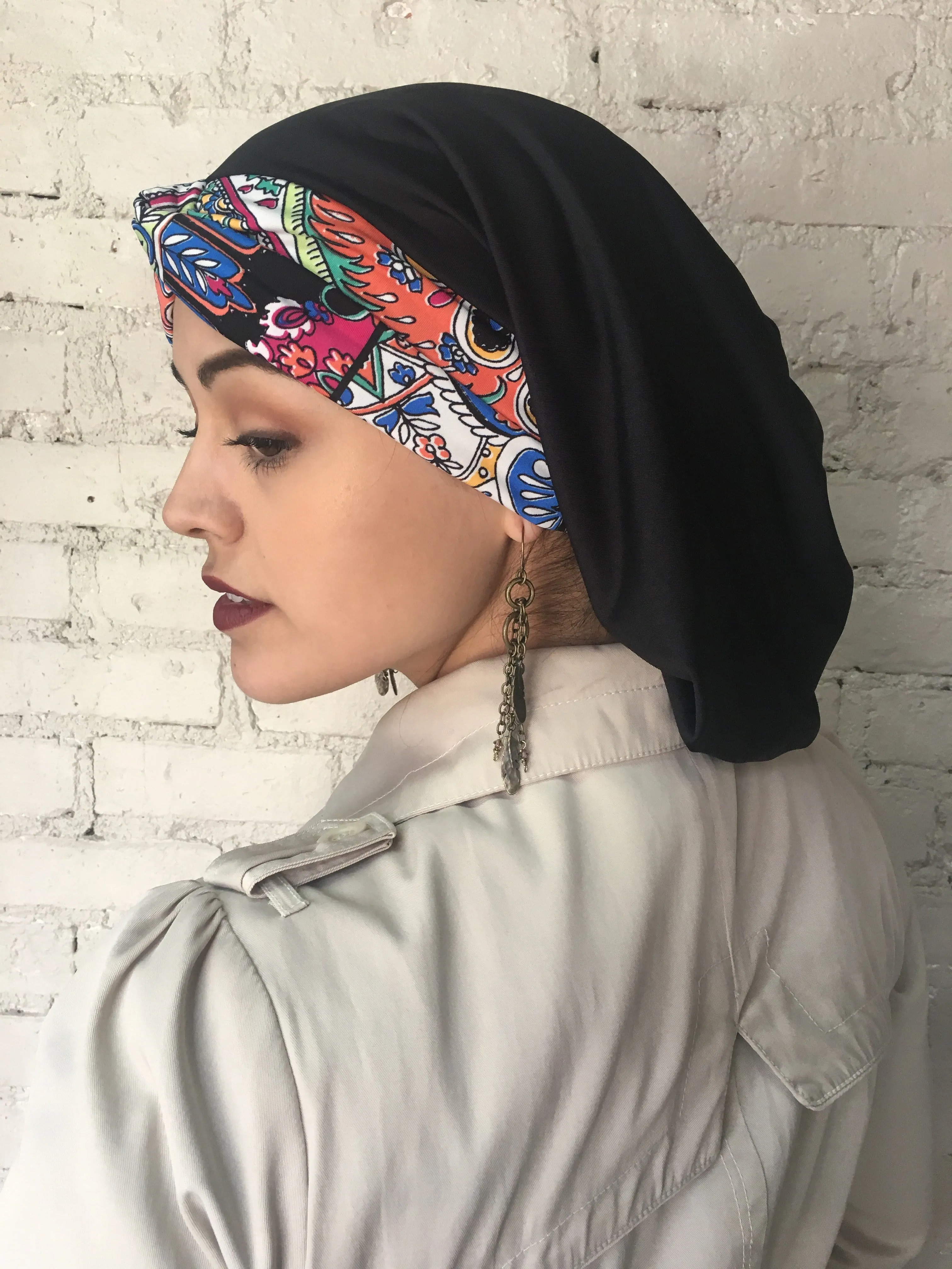 Hijab Tichel Happy Colors Turban Twist Hair Snood Hijab with Multicolor Twist Headband