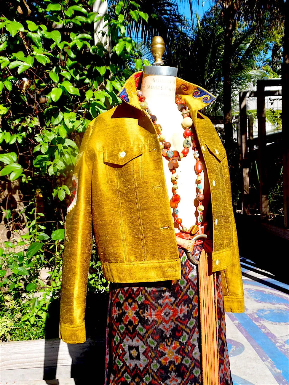 Jean Jacket Vintage Suzani Embroidery Amber