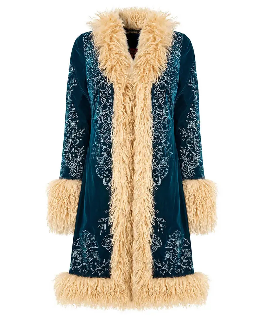 Joe Browns 12 Teal Boho Girl Embroidered Boutique Coat