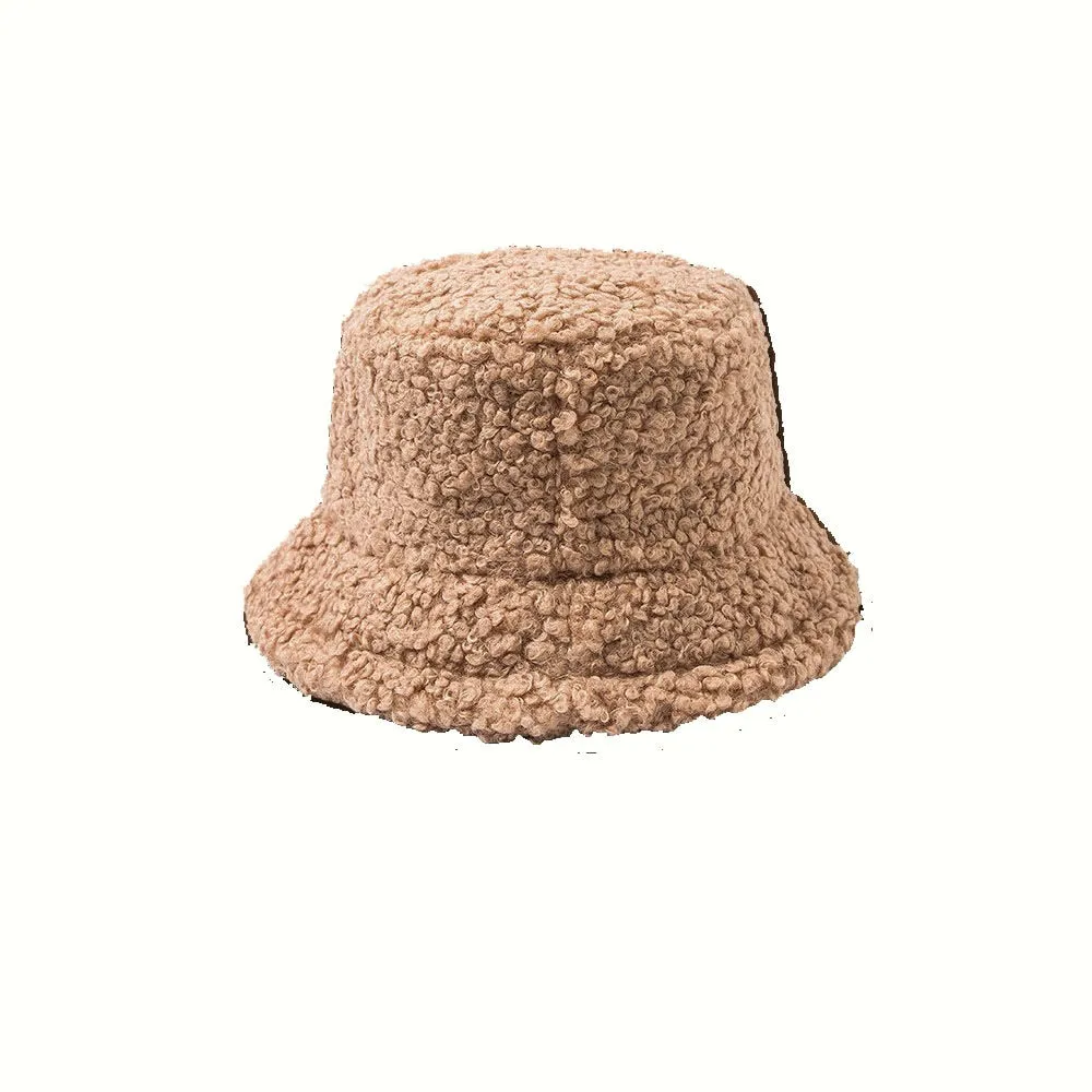 Lamb Wool Faux Fur Warm Winter Borg Winter Bucket Hats For Women