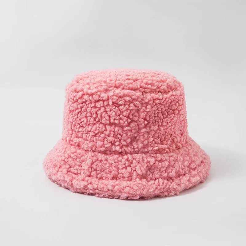 Lamb Wool Faux Fur Warm Winter Borg Winter Bucket Hats For Women