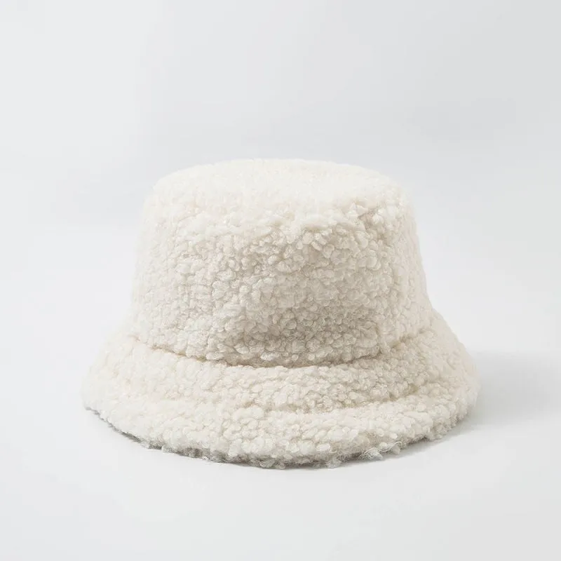 Lamb Wool Faux Fur Warm Winter Borg Winter Bucket Hats For Women