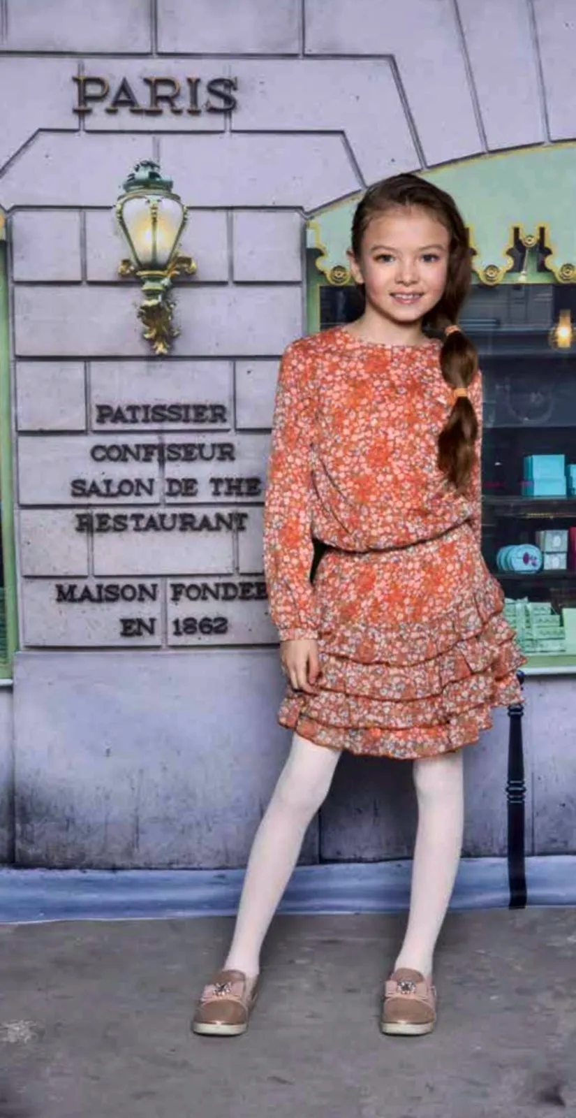 Le Chic Girls Sophie Vintage Chestnut Floral Dress