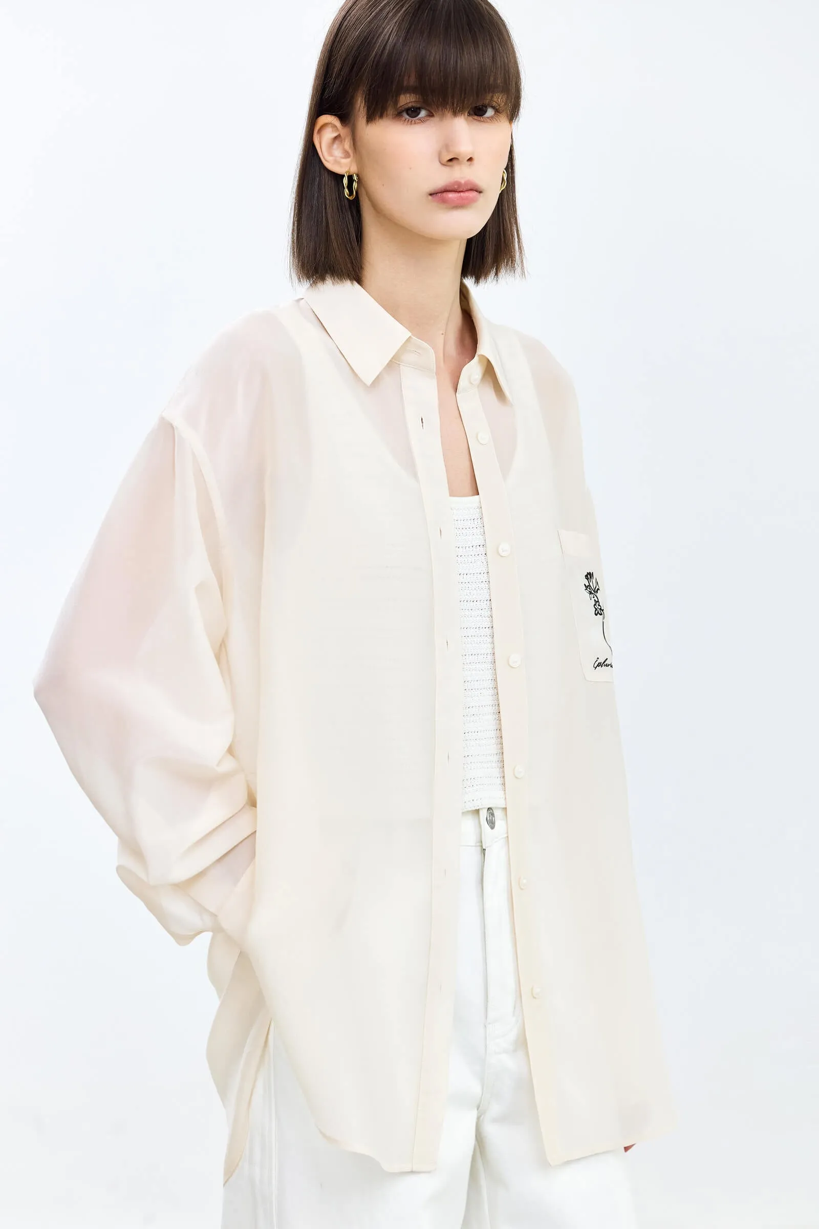 LILY Asymmetric Embroidered Shirt