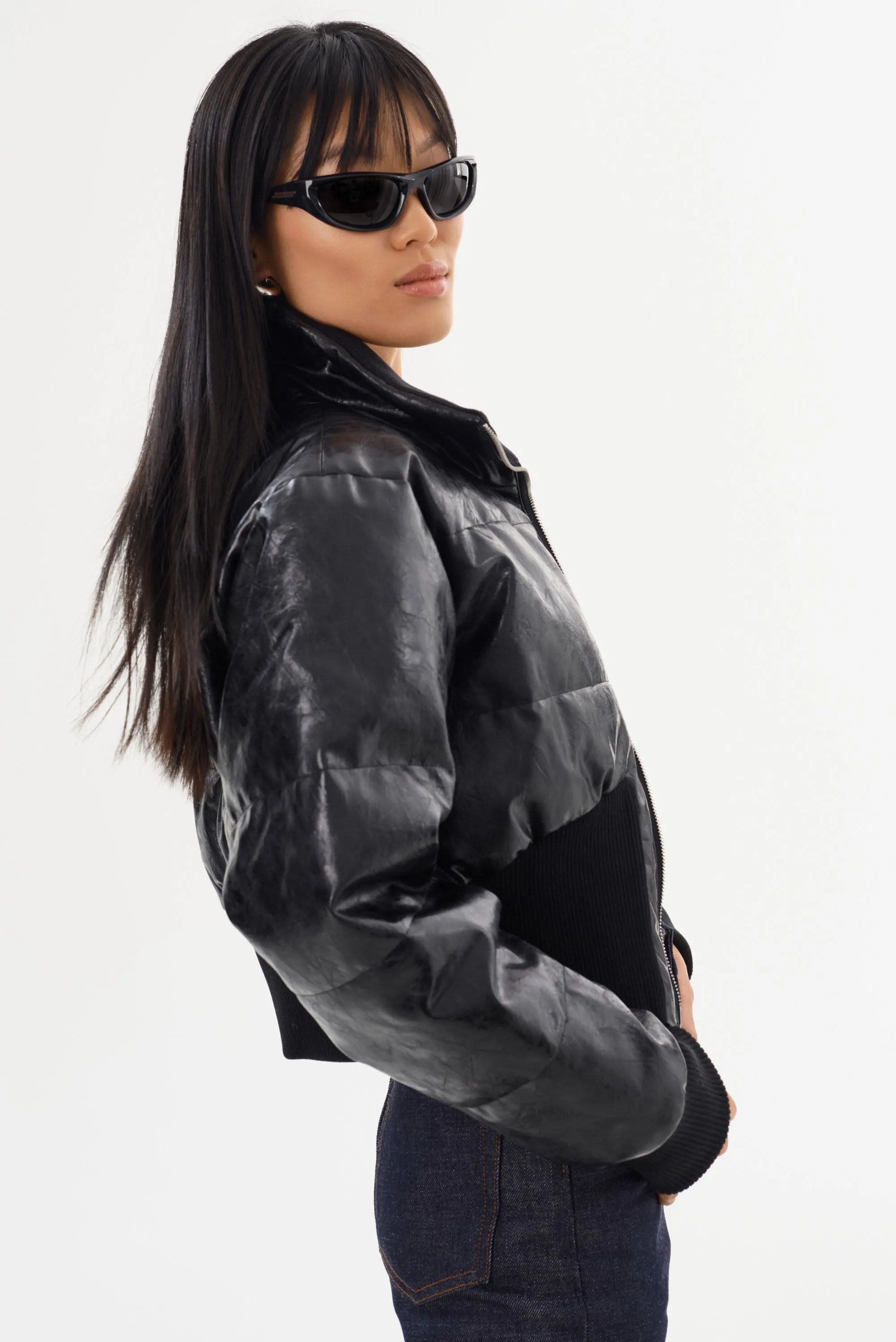 LUMINA | Cropped Faux Leather Puffer Jacket