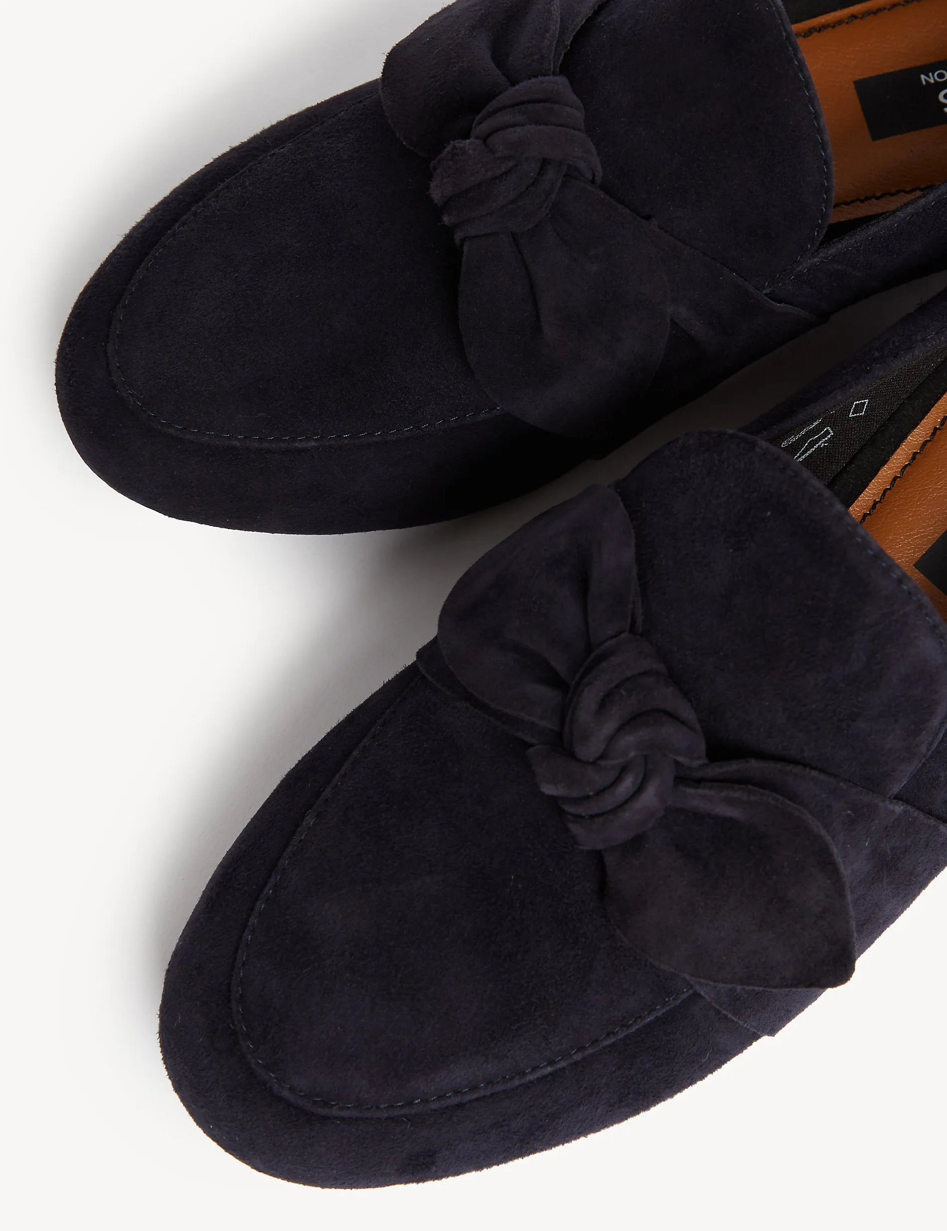 Marks & Spencer Wide Suede Flat Loafers with Bow, Navy