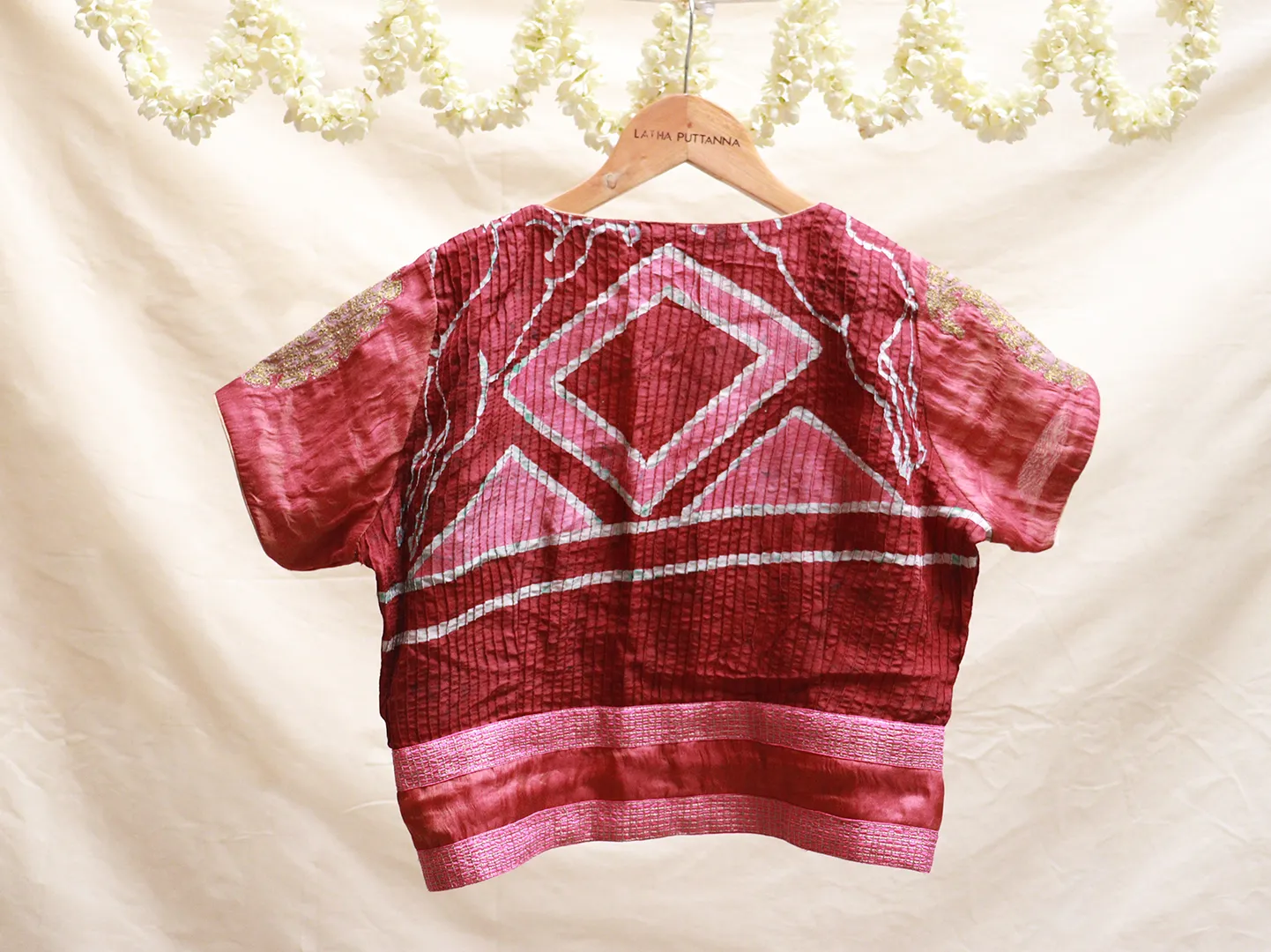 Maroon, Karnataka silk, Batik blouse