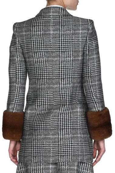 Mink-Cuff Prince of Wales Check Jacket