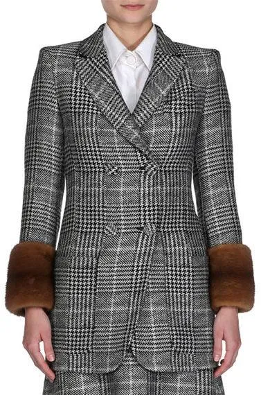 Mink-Cuff Prince of Wales Check Jacket