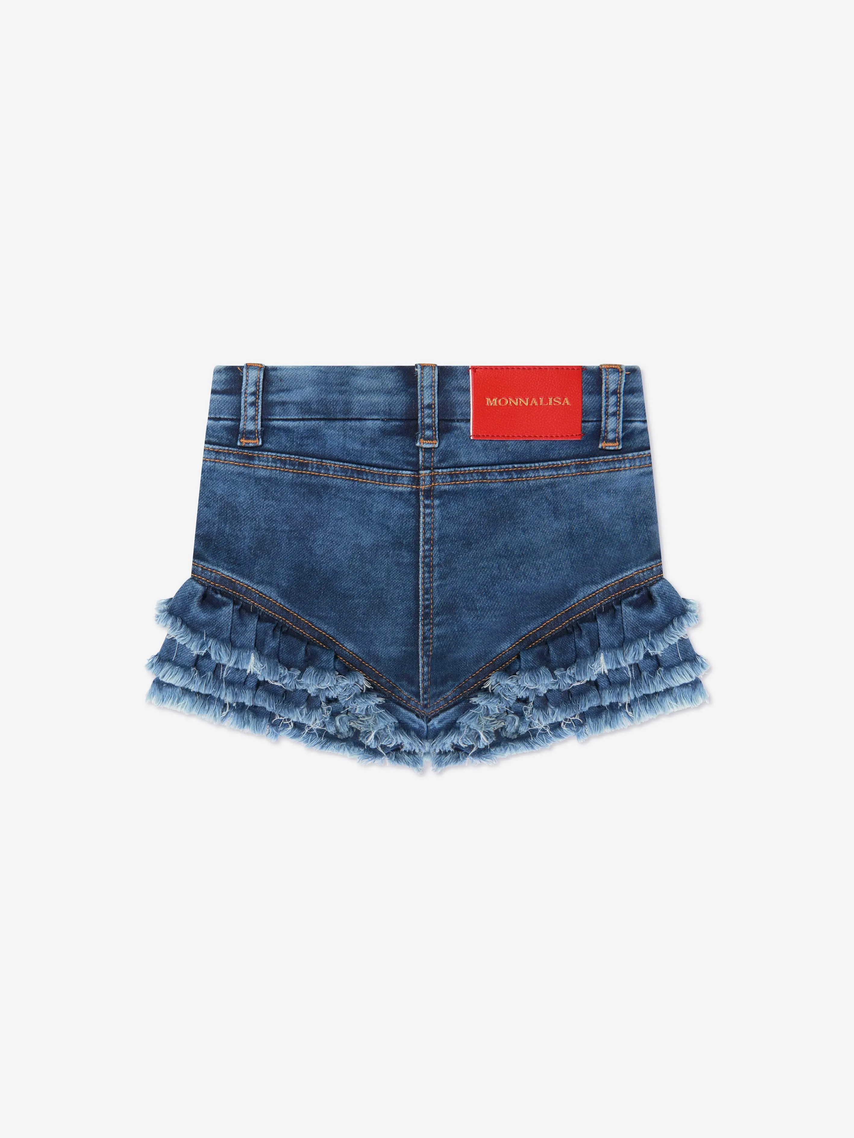 Monnalisa Girls Embroidered Cherry Denim Shorts In Blue