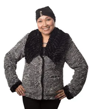 Norma Jean Coat, Reversible - Cozy Cable in Ash Faux Fur with Cuddly Fur in Black (Only One MediumLeft)