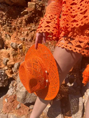 Orange Raffia Cowboy Hat