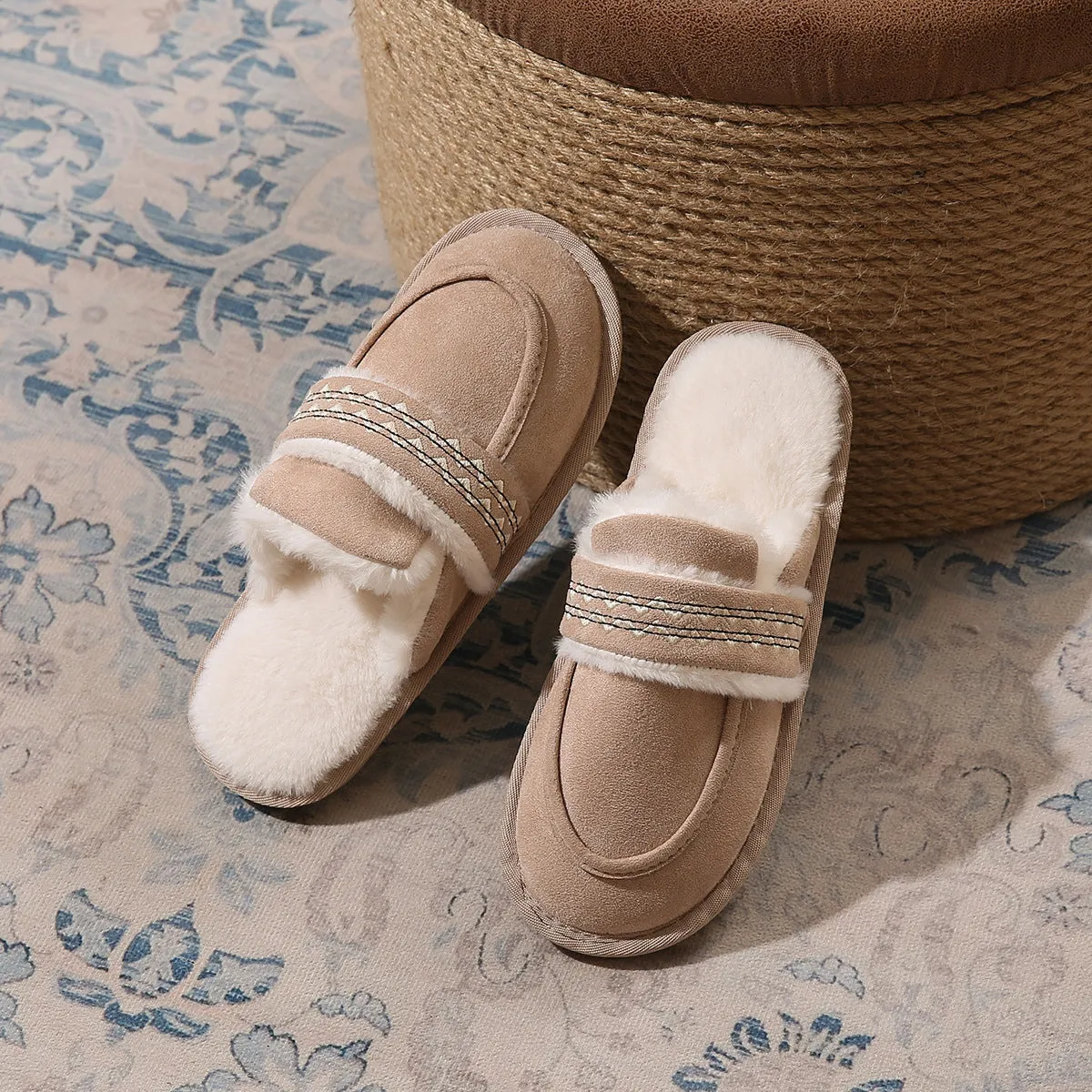 Owlkay Winter Fleece-Lined Warm Comfortable Soft-Sole Cotton Shoes