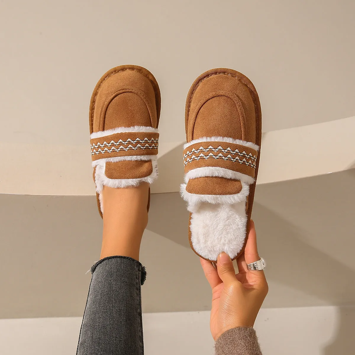 Owlkay Winter Fleece-Lined Warm Comfortable Soft-Sole Cotton Shoes