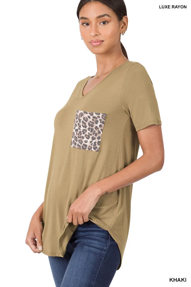 Rayne Luxe Short Sleeve Leopard Pocket Top