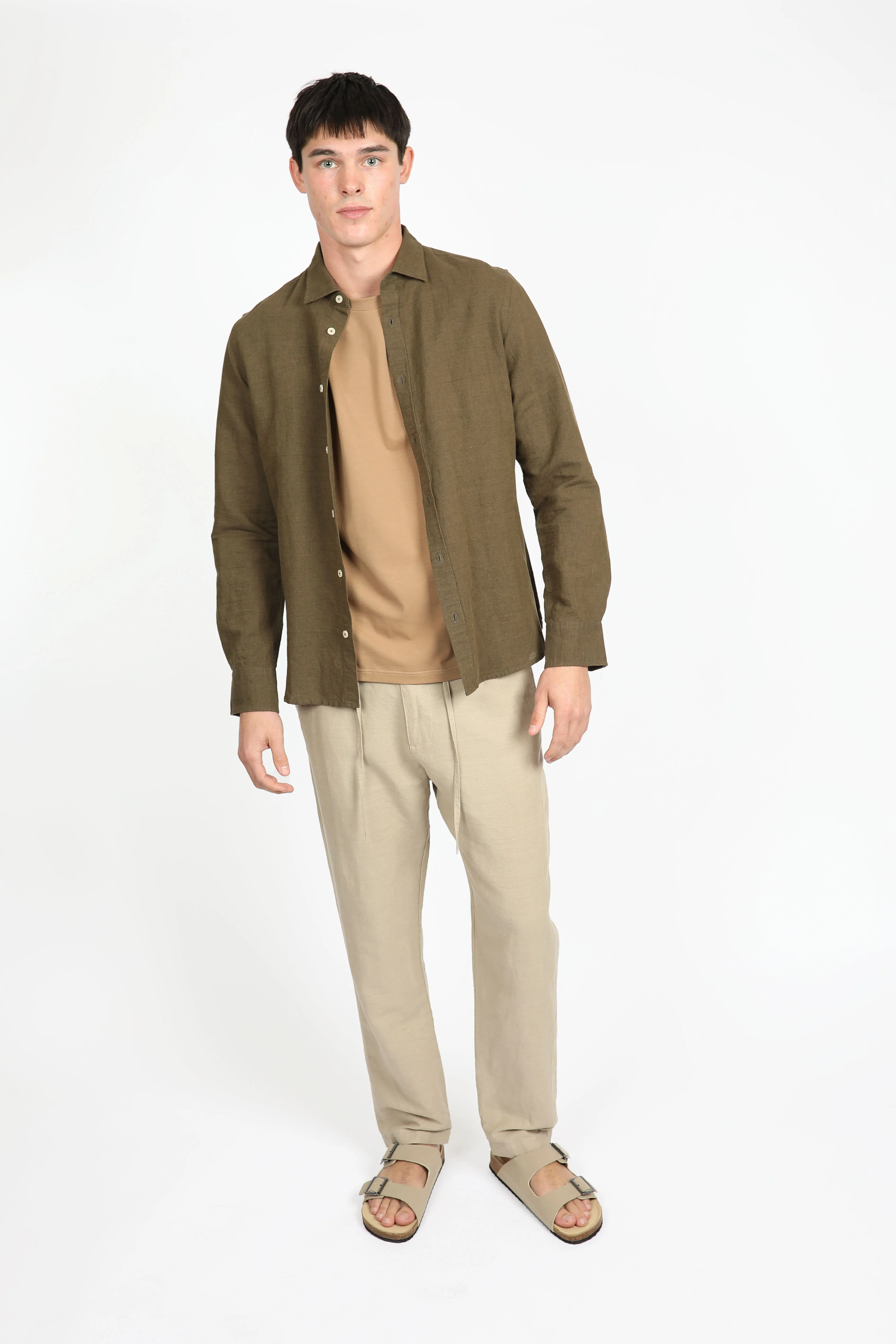 Relaxed Fit Olive Linen Shirt