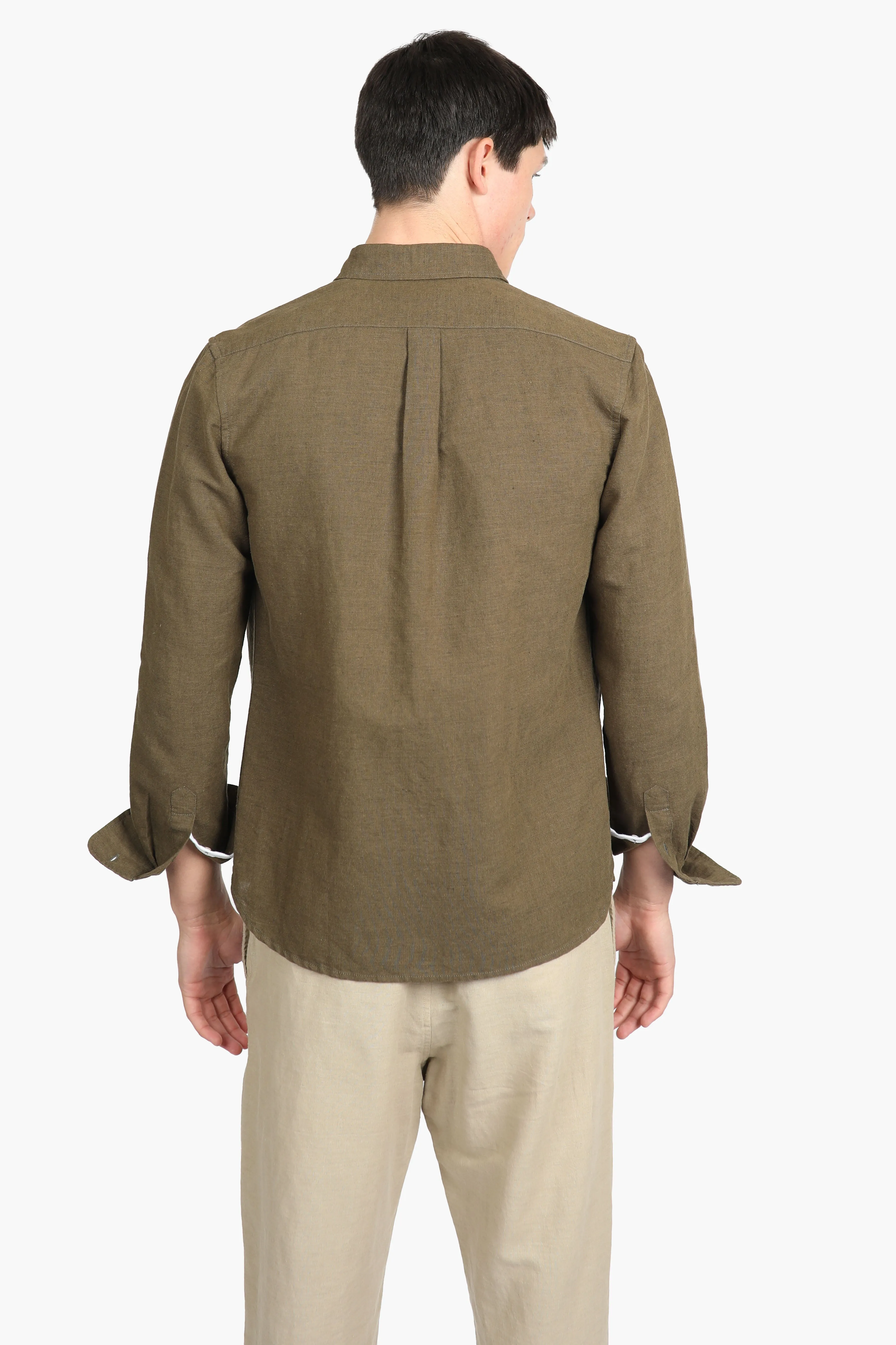 Relaxed Fit Olive Linen Shirt