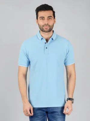 Sky Blue Solid Slim Fit Polo T-Shirt | JadeBlue