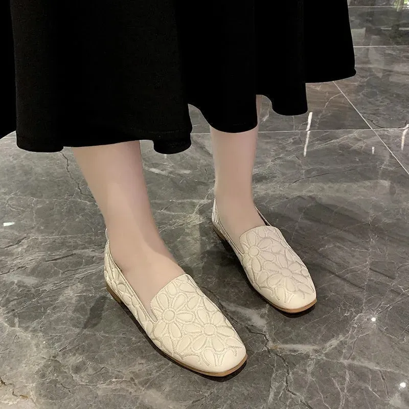 Square Toe Hollow Cut-Out Design Slip-on Women Comfortable Shoes