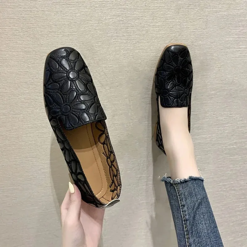 Square Toe Hollow Cut-Out Design Slip-on Women Comfortable Shoes