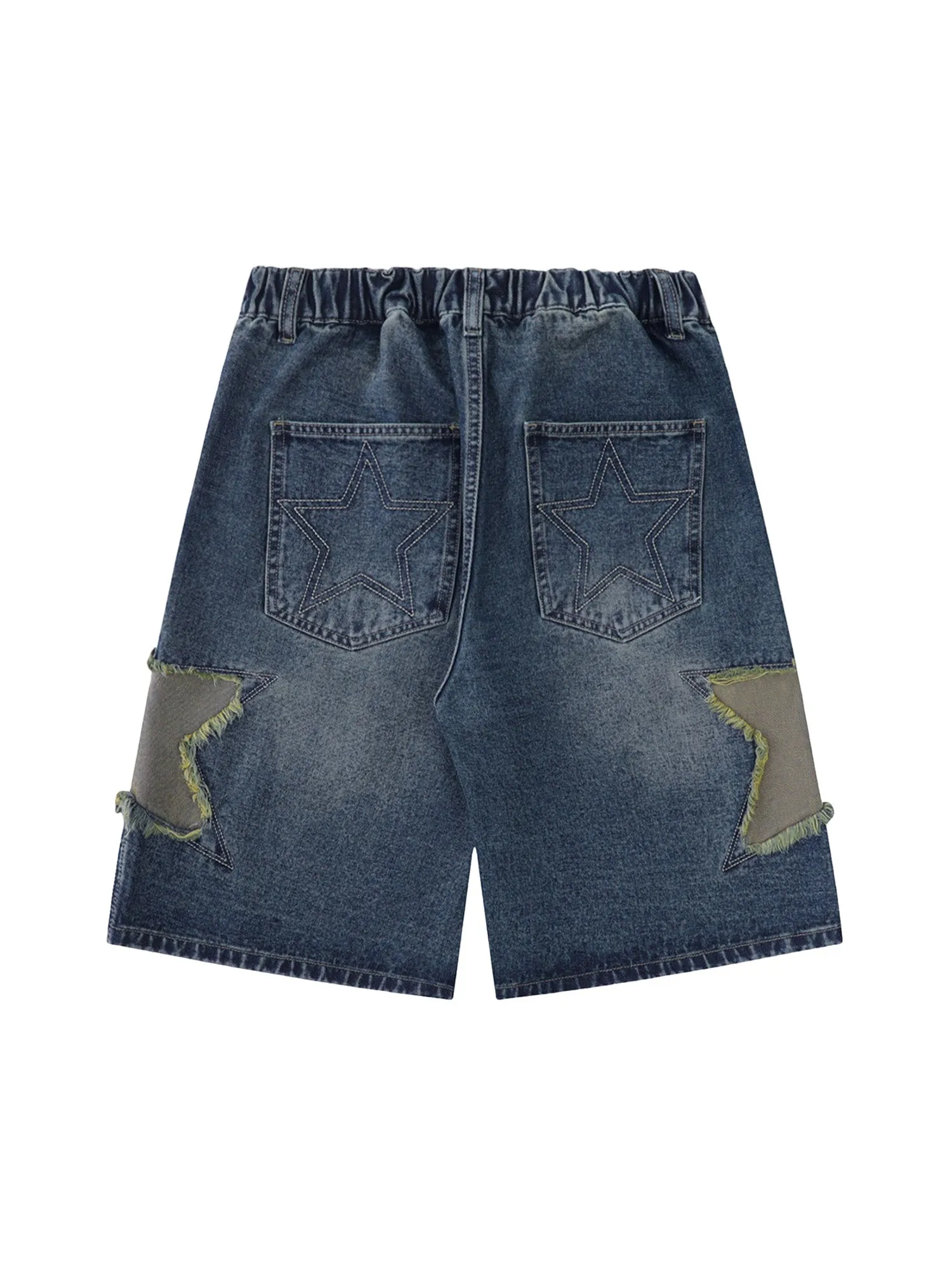 Street Patchwork Star Embroidered Denim Shorts - 2133