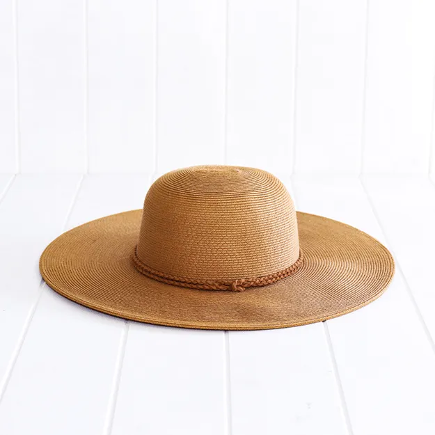 Sundaise Rochelle Wide Brim Packable Hat - Caramel