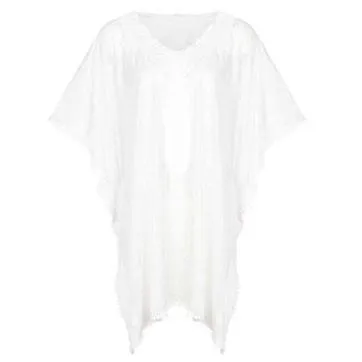 TGB Knit Cover-Up with White Crochet Trim - White