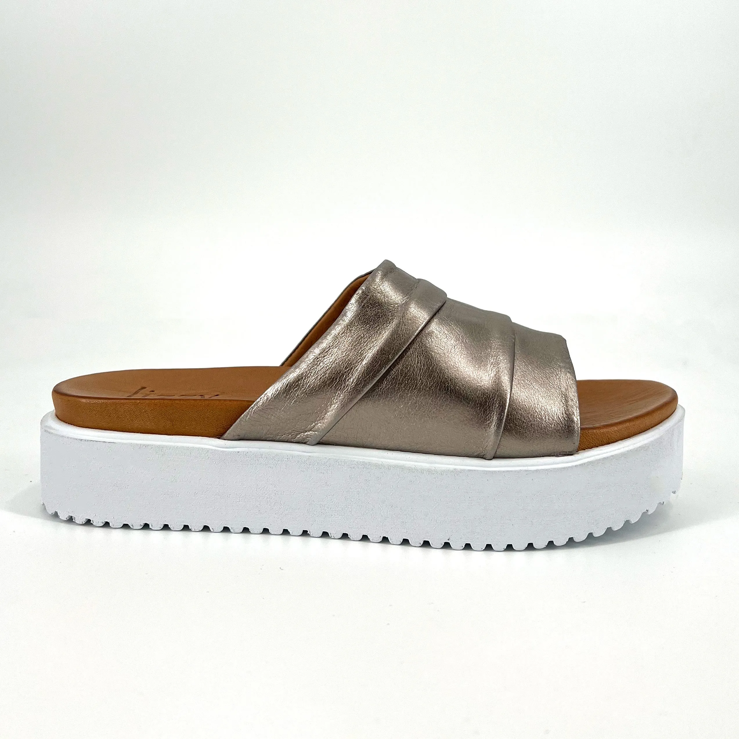 The Pleated Comfort Slide in Metallic