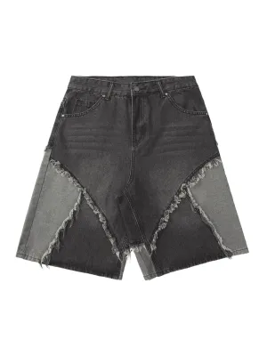 Thesupermade Contrast Denim Patchwork Hip-Hop Shorts - 2071