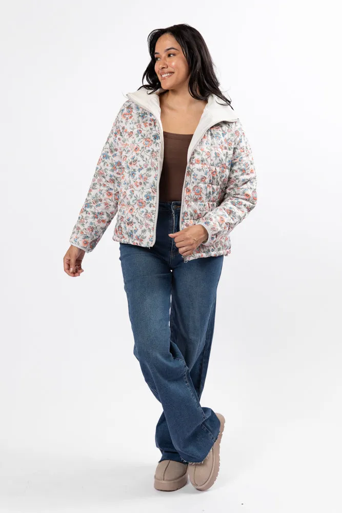 Vail Valley Pink Ivory Multi Floral Quilted Zip Up Jacket SALE