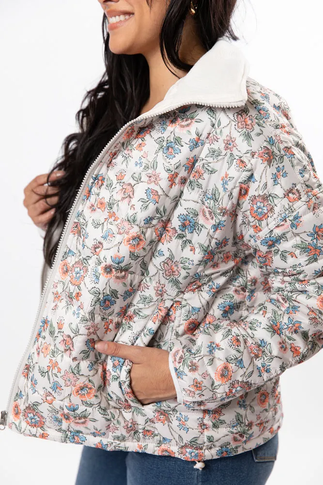 Vail Valley Pink Ivory Multi Floral Quilted Zip Up Jacket SALE