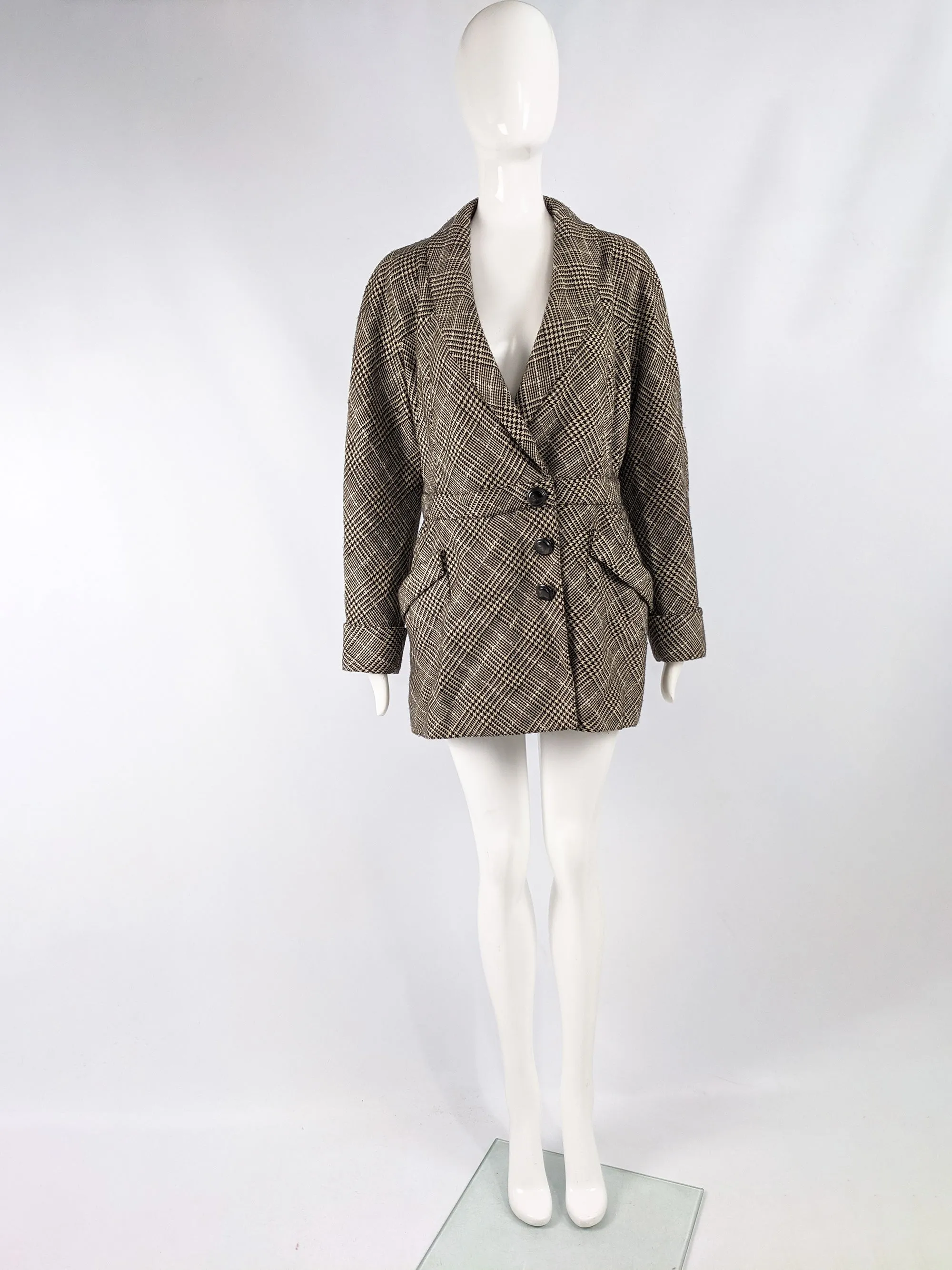 Valentino Vintage Womens Houndstooth Wool & Cashmere Jacket, 1980s