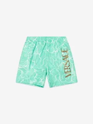 Versace Boys Pool Print Swim Shorts in Aquamarine