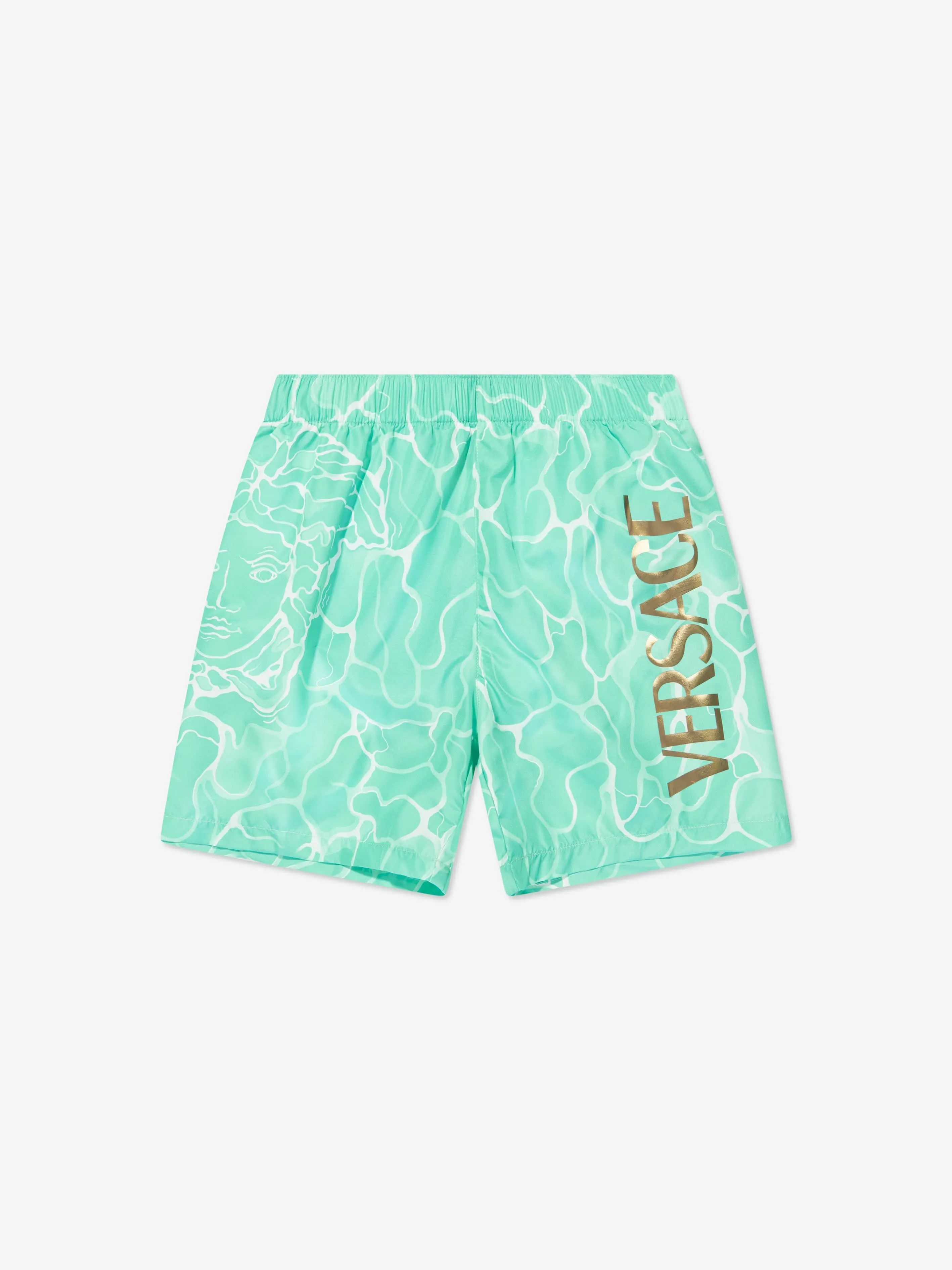 Versace Boys Pool Print Swim Shorts in Aquamarine