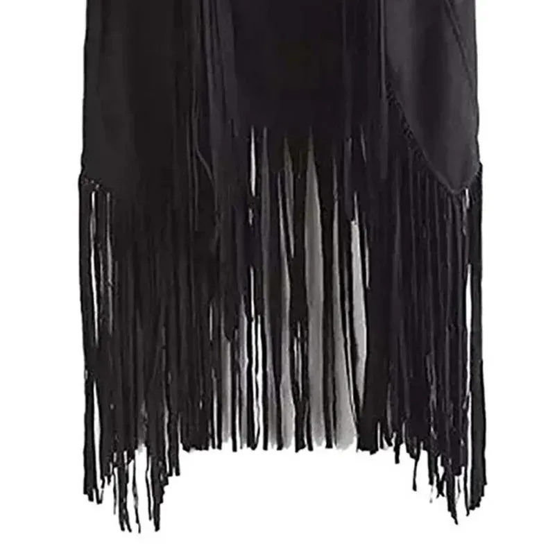 Western Woman Attire Faux Suede Jacket with Tassels