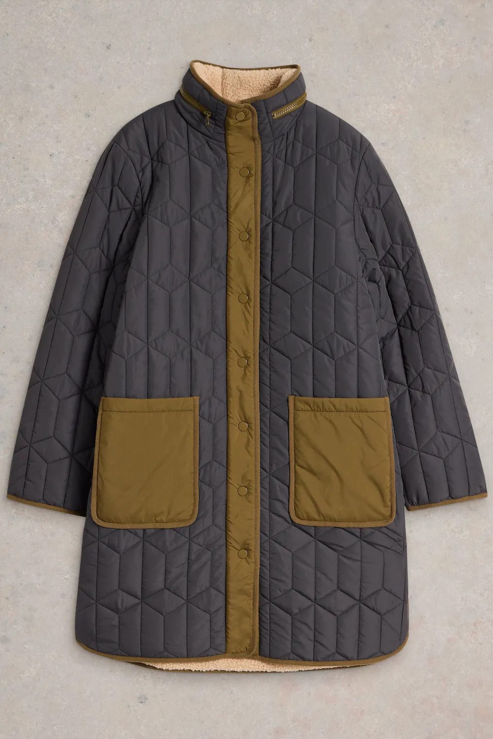 White Stuff Carmel Borg Lined Quilted Coat