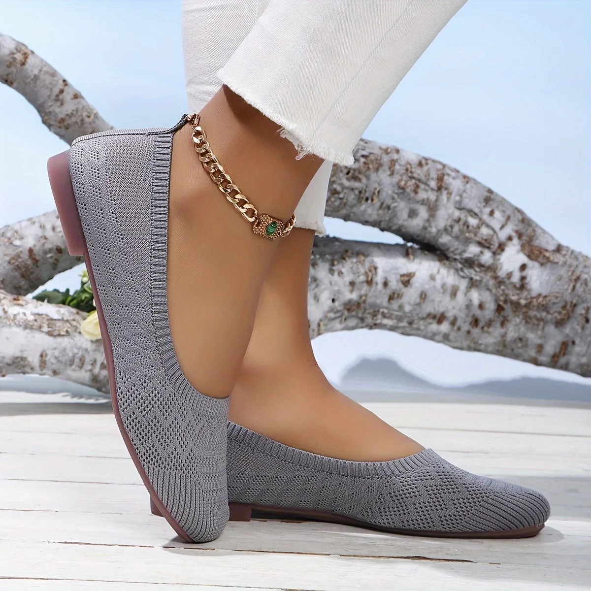 Women's Breathable Square Toe Slip-On Flats, Lightweight & Comfortable Casual Shoes